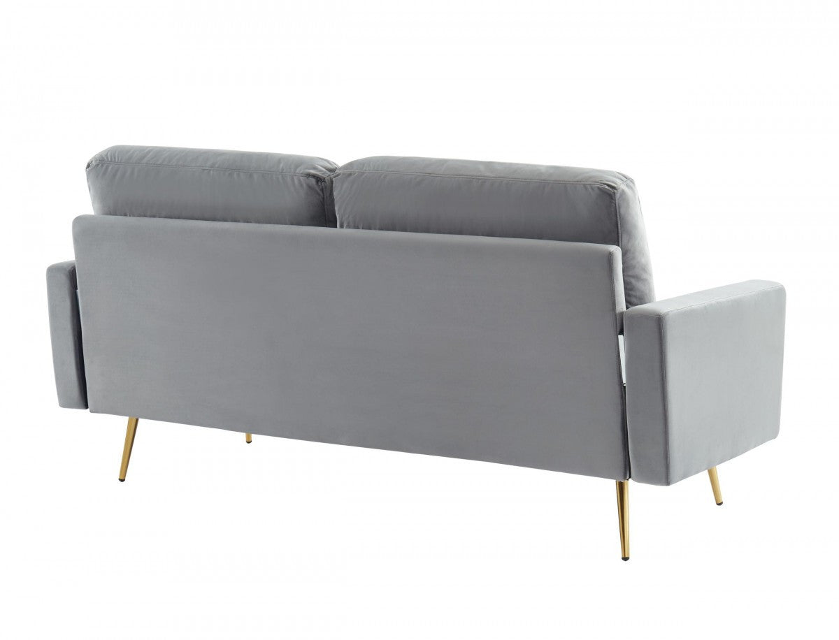 Compact 72" Grey Velvet Sofa With Two Cushions-3