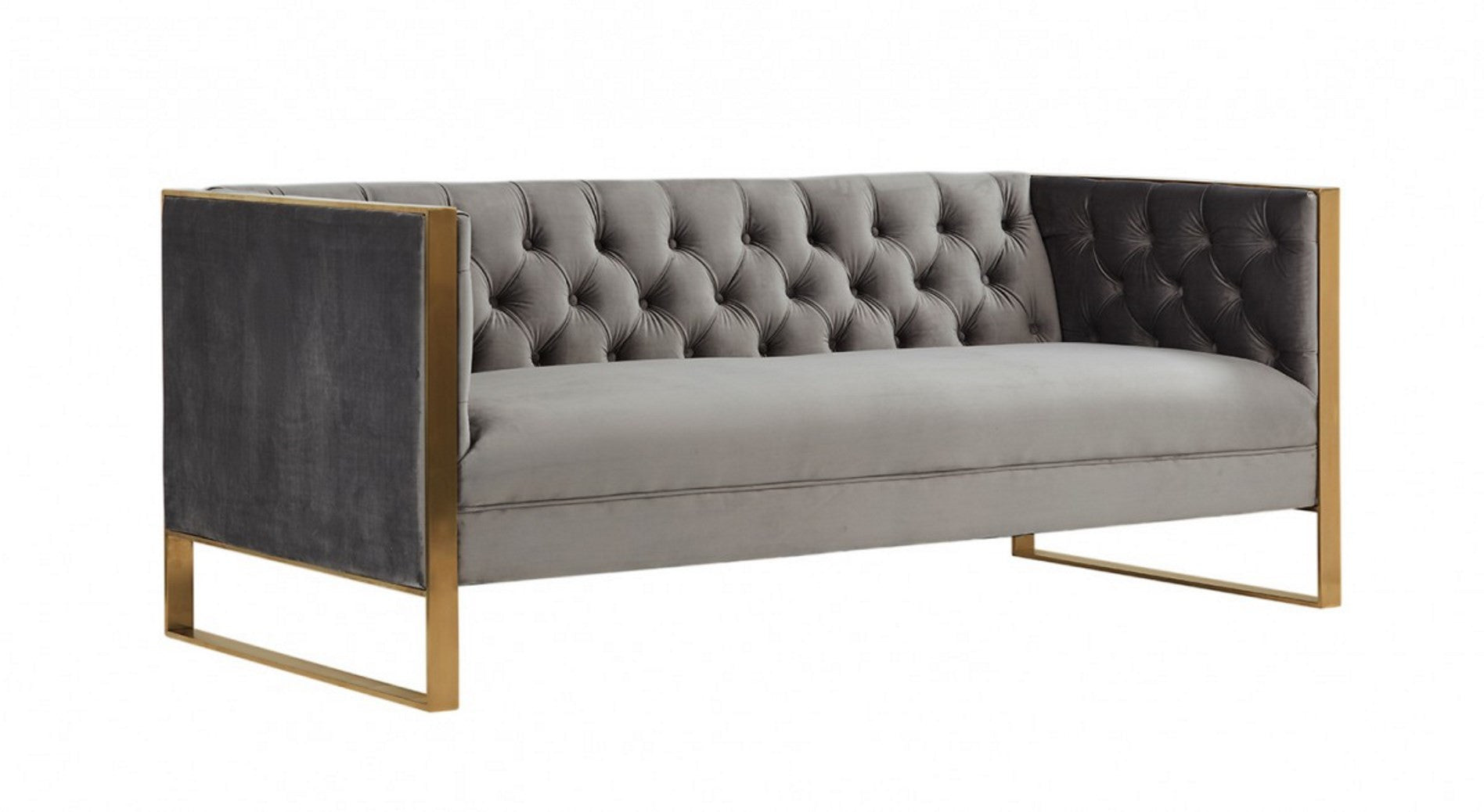 75" Grey and Gold Tufted Velvet Chesterfield Style Sofa-0