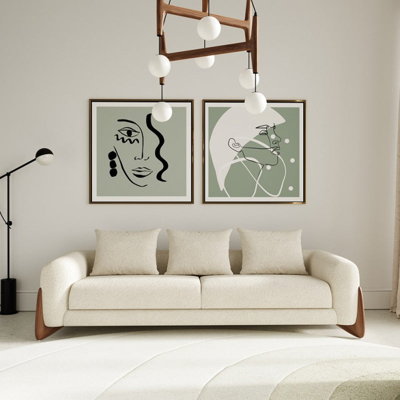 100" Cream Long Fabric and Walnut Wood Standard Sofa-0