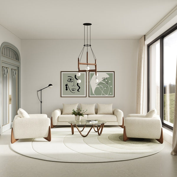 100" Cream Long Fabric and Walnut Wood Standard Sofa-1