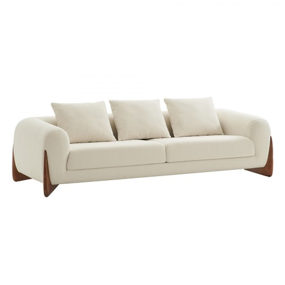 100" Cream Long Fabric and Walnut Wood Standard Sofa-2