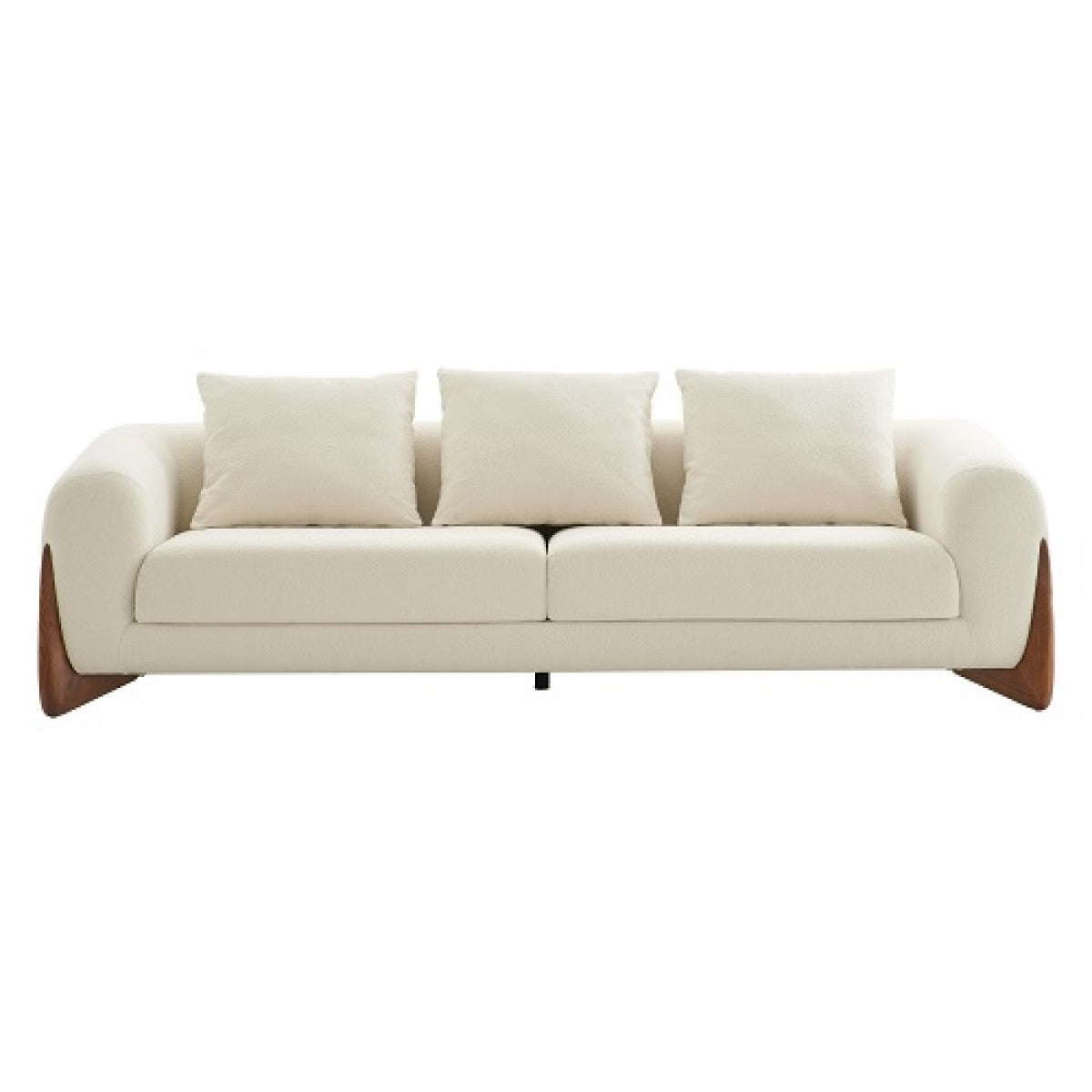 100" Cream Long Fabric and Walnut Wood Standard Sofa-3