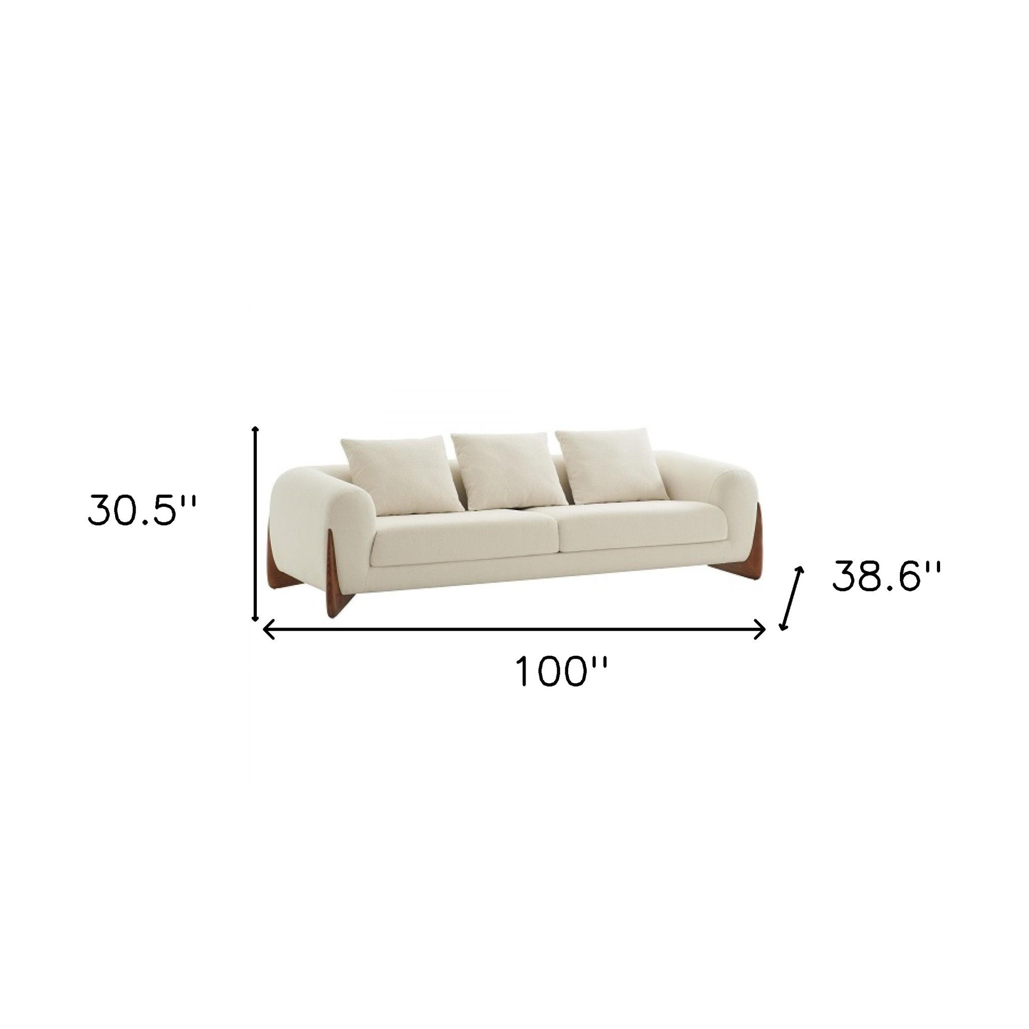 100" Cream Long Fabric and Walnut Wood Standard Sofa-4