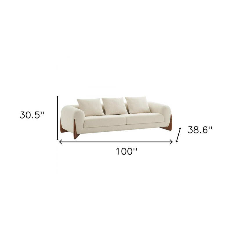 100" Cream Long Fabric and Walnut Wood Standard Sofa-4