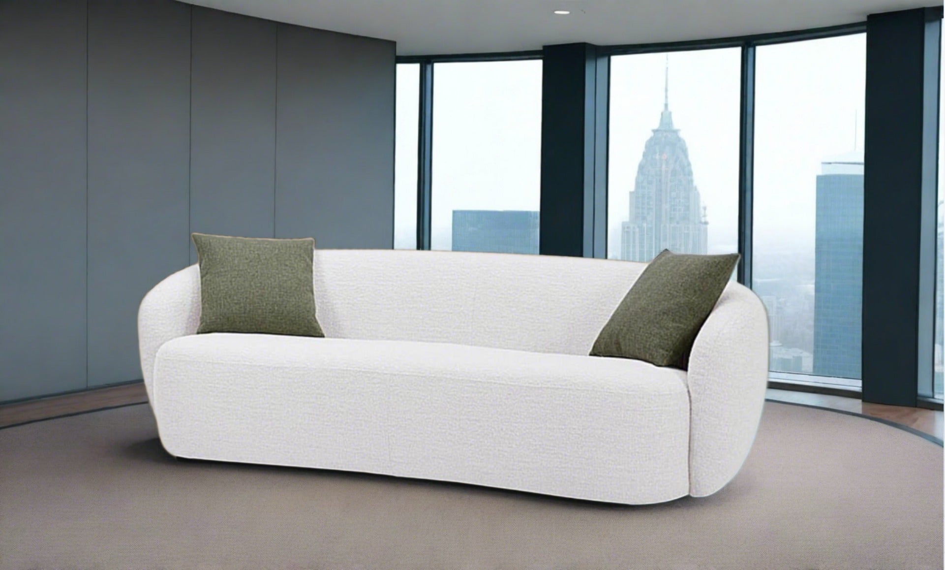 90" Off White Textured Fabric Standard Sofa-4