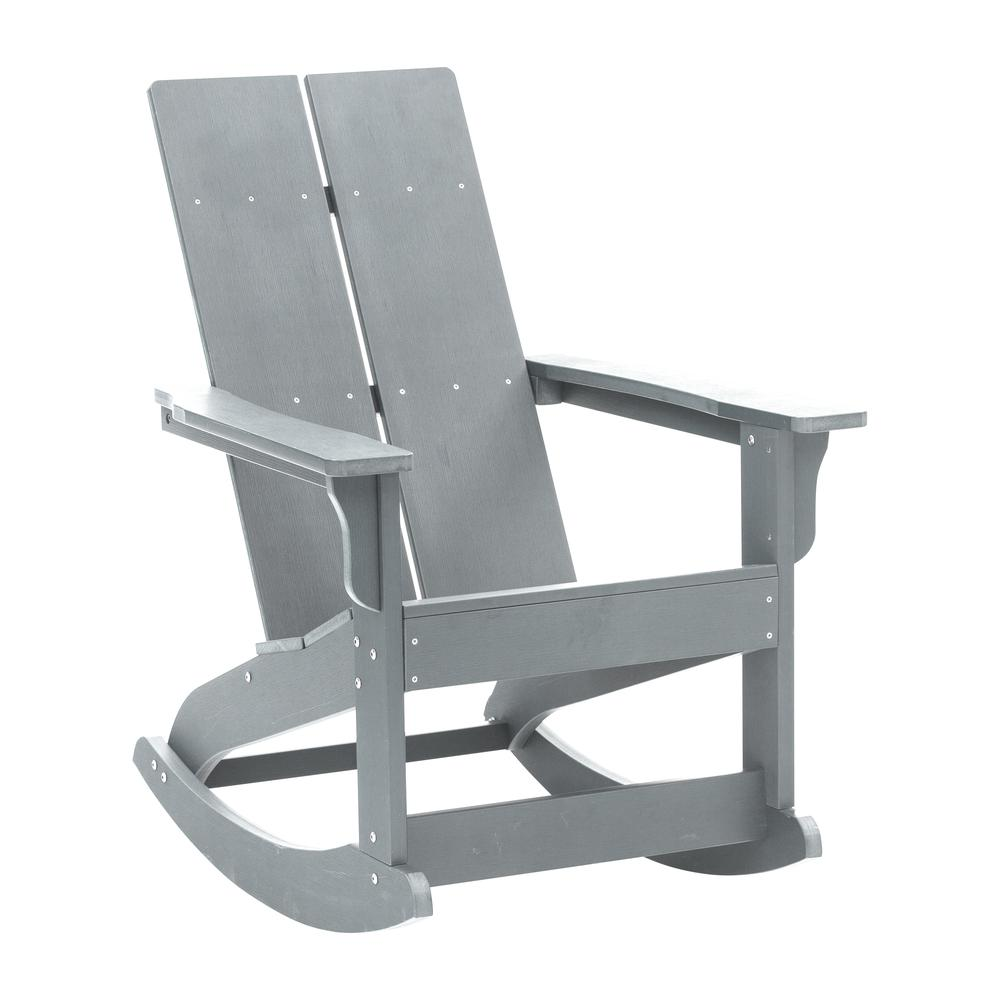 Finn Modern All-Weather 2-Slat Poly Resin Gray Wood Rocking Adirondack Chair