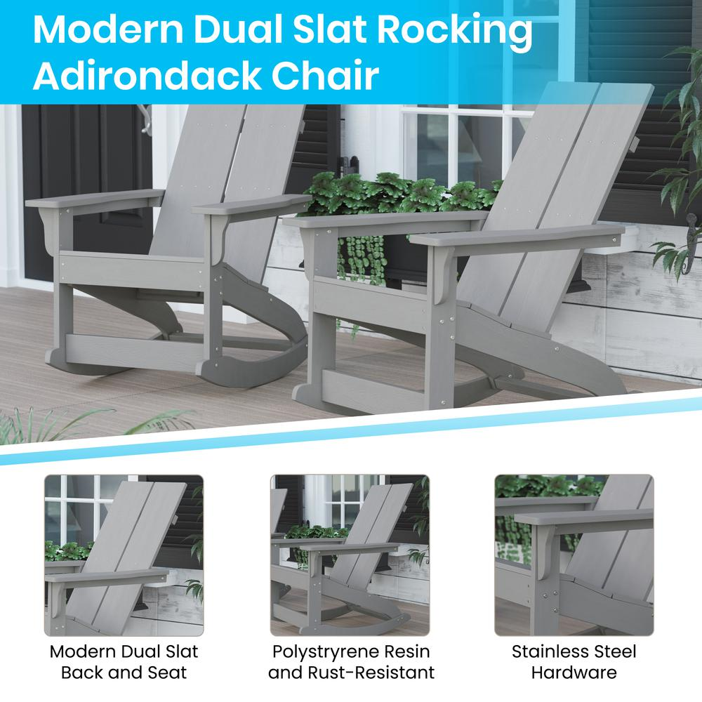 Finn Modern All-Weather 2-Slat Poly Resin Gray Wood Rocking Adirondack Chair