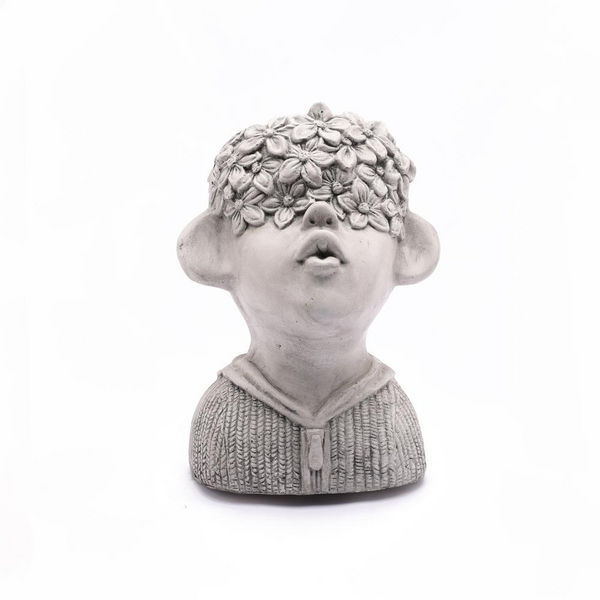 LuxenHome Gray MgO Kissing Flower Child Bust Planter