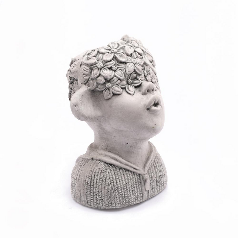 LuxenHome Gray MgO Kissing Flower Child Bust Planter
