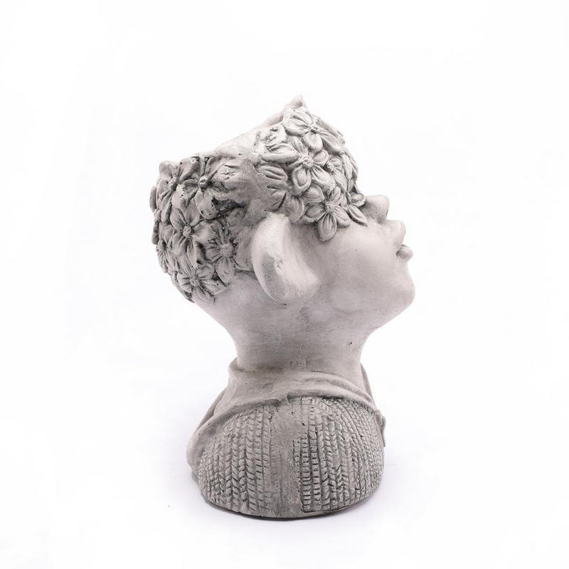LuxenHome Gray MgO Kissing Flower Child Bust Planter
