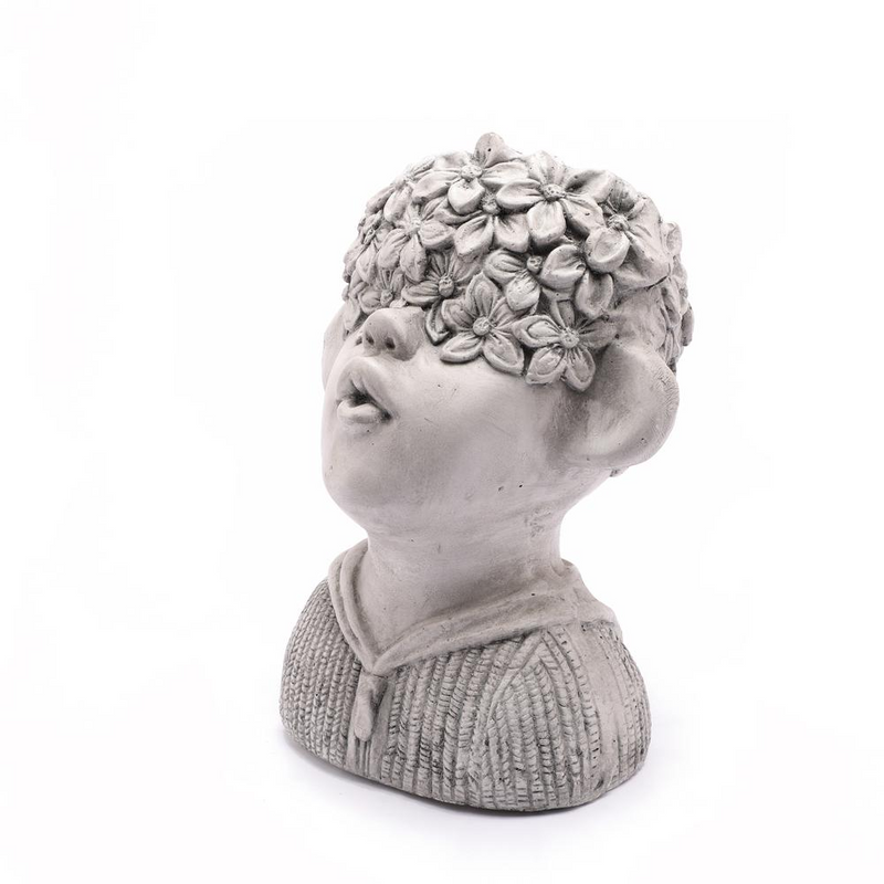 LuxenHome Gray MgO Kissing Flower Child Bust Planter