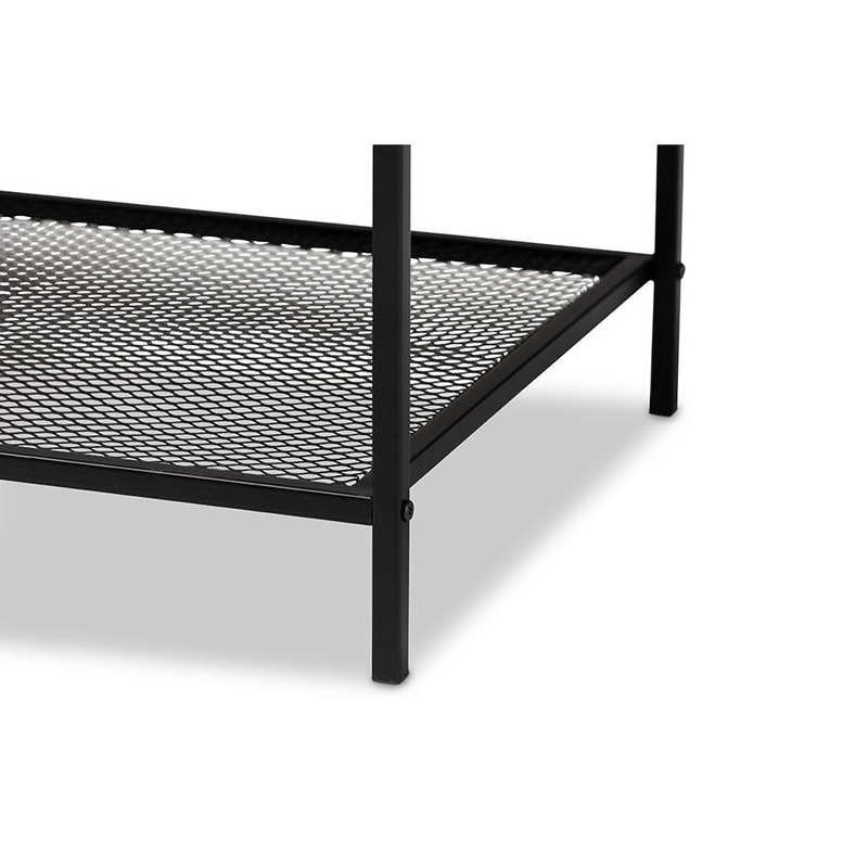 Overton Modern Industrial Oak Brown Finished Wood and Black Metal Coffee Table