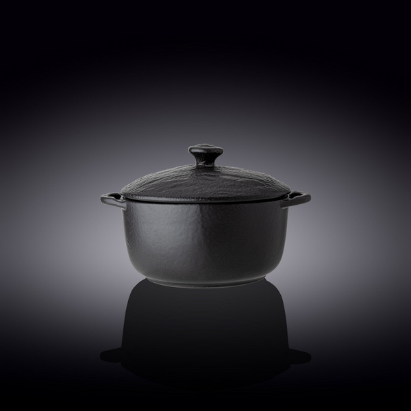 Black Porcelain Slate look Pot With Lid 7" X 4.25" | 20 Fl Oz