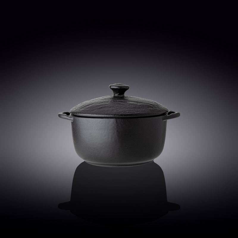 Black Porcelain Slate look Pot With Lid 7" X 4.25" | 20 Fl Oz