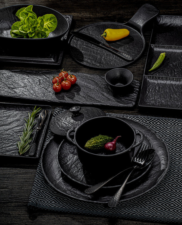 Black Porcelain Slate look Pot With Lid 7" X 4.25" | 20 Fl Oz