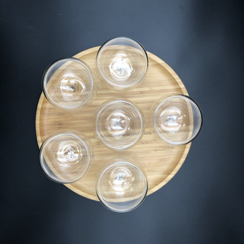 WILMAX Ice-Cream Presentation Set | 6 Large Thermo Bowls | Spoons | Round Bamboo Platter