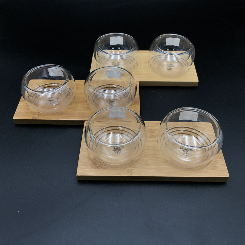 WILMAX Bamboo Double Trays (Set of 3) w/ 6 Double Walled Thermo Bowls