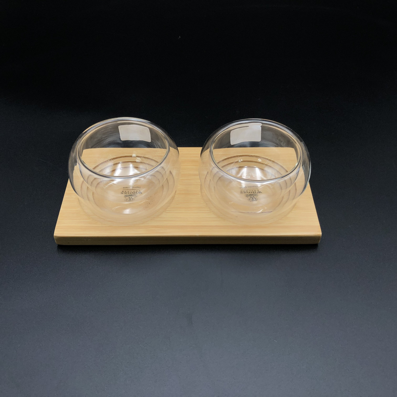 WILMAX Bamboo Double Trays (Set of 3) w/ 6 Double Walled Thermo Bowls