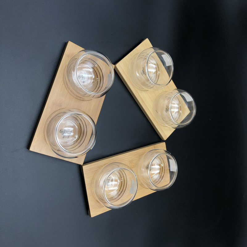 WILMAX Bamboo Double Trays (Set of 3) w/ 6 Double Walled Thermo Bowls