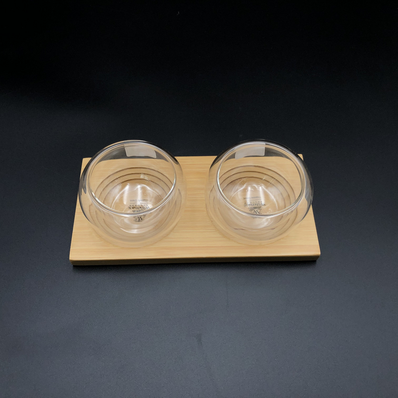 WILMAX Bamboo Double Trays (Set of 3) w/ 6 Double Walled Thermo Bowls