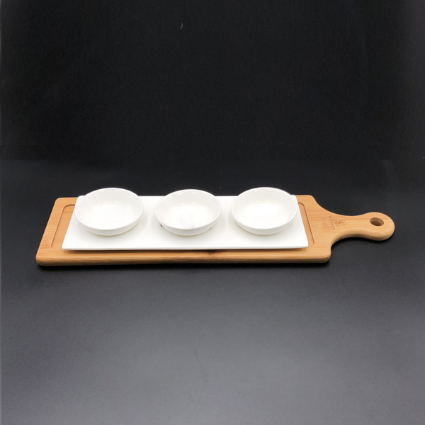 WILMAX Mignardises (Petit Four) Serving Set with Bamboo Long Tray and Porcelain Dishes