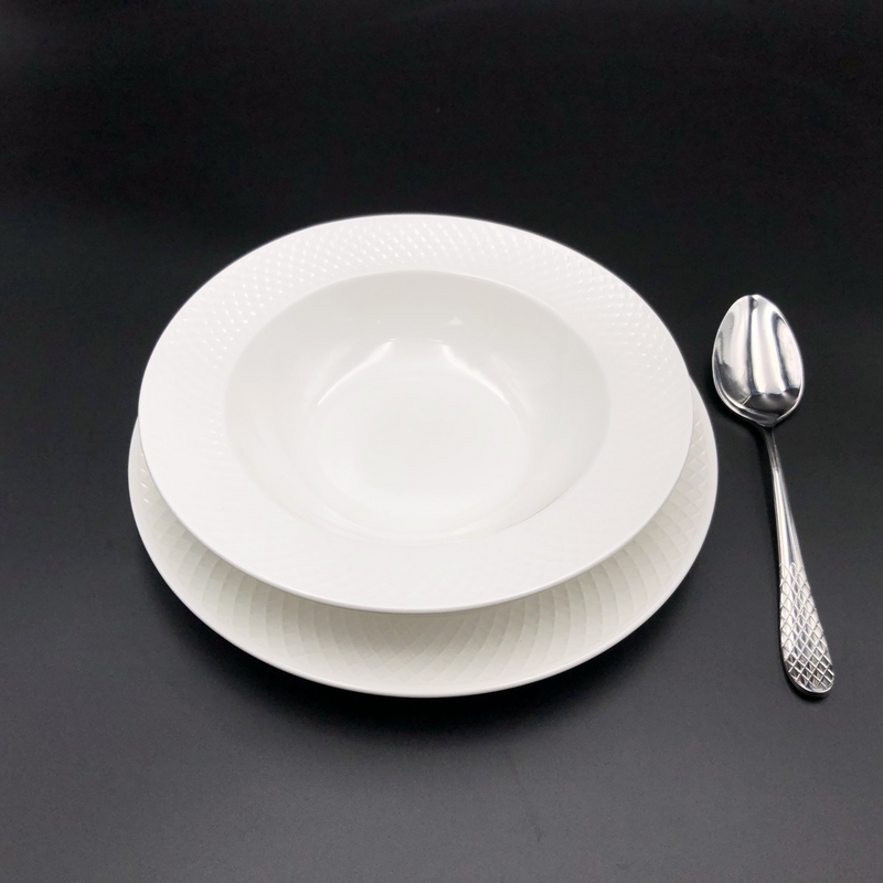 WILMAX Fine Julia Porcelain Deep Plate Dinnerware Set For 6 | Including 10" Charger Plate
