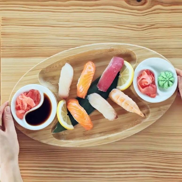 Bamboo 3 Section Platter 14" X 8" | For Appetizers / Barbecue / Burger Sliders