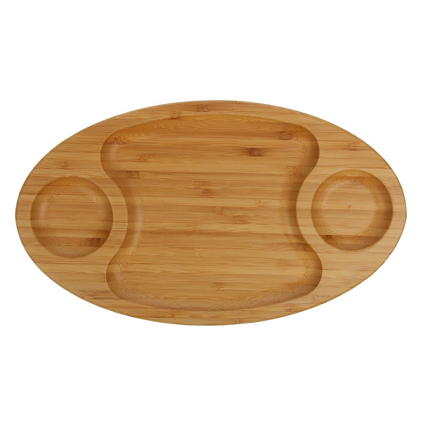 Bamboo 3 Section Platter 14" X 8" | For Appetizers / Barbecue / Burger Sliders