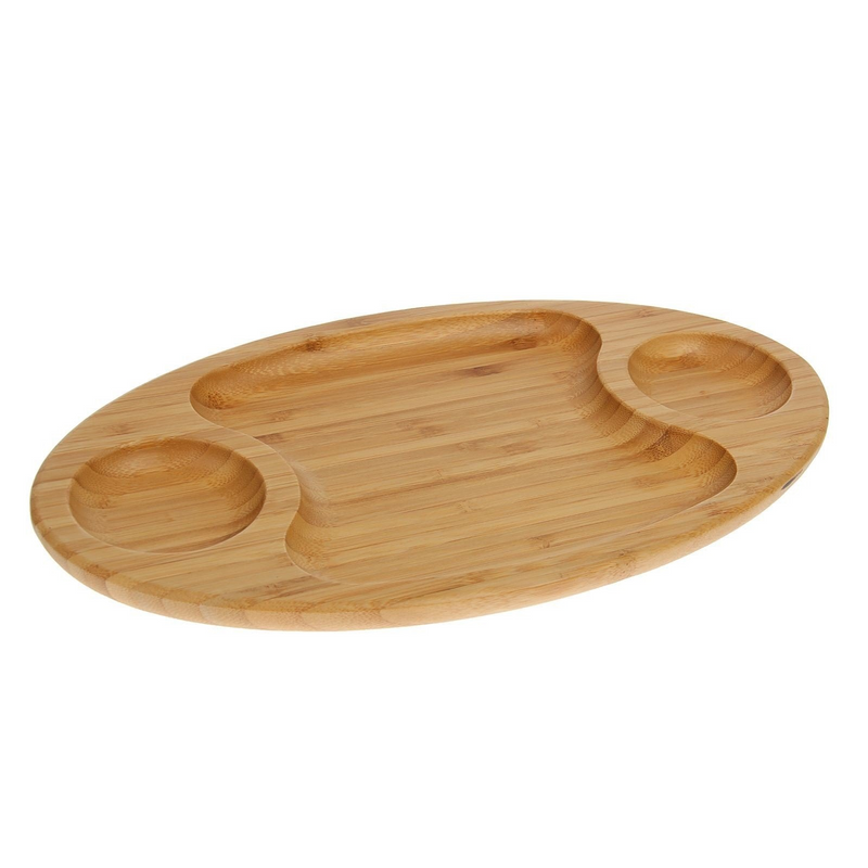 Bamboo 3 Section Platter 14" X 8" | For Appetizers / Barbecue / Burger Sliders