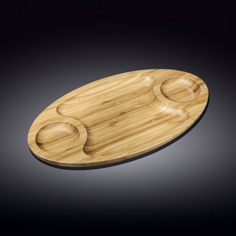 Bamboo 3 Section Platter 14" X 8" | For Appetizers / Barbecue / Burger Sliders