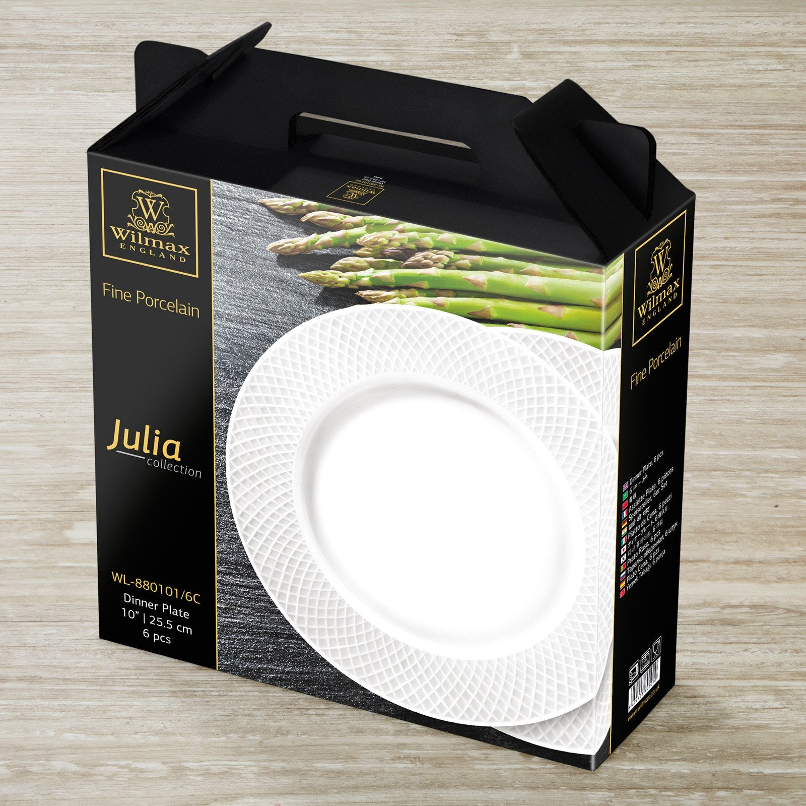 White Dinner Plate With Embossed Wide Rim 10" | Set Of 6 In Gift Box