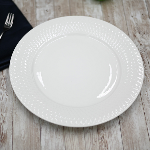 White Dinner Plate With Embossed Wide Rim 10" | Set Of 6 In Gift Box