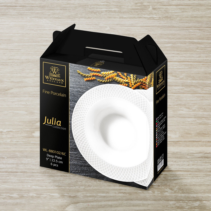 White Porcelain Deep Plate With Embossed Wide Rim 9" | For soup, pasta, salad