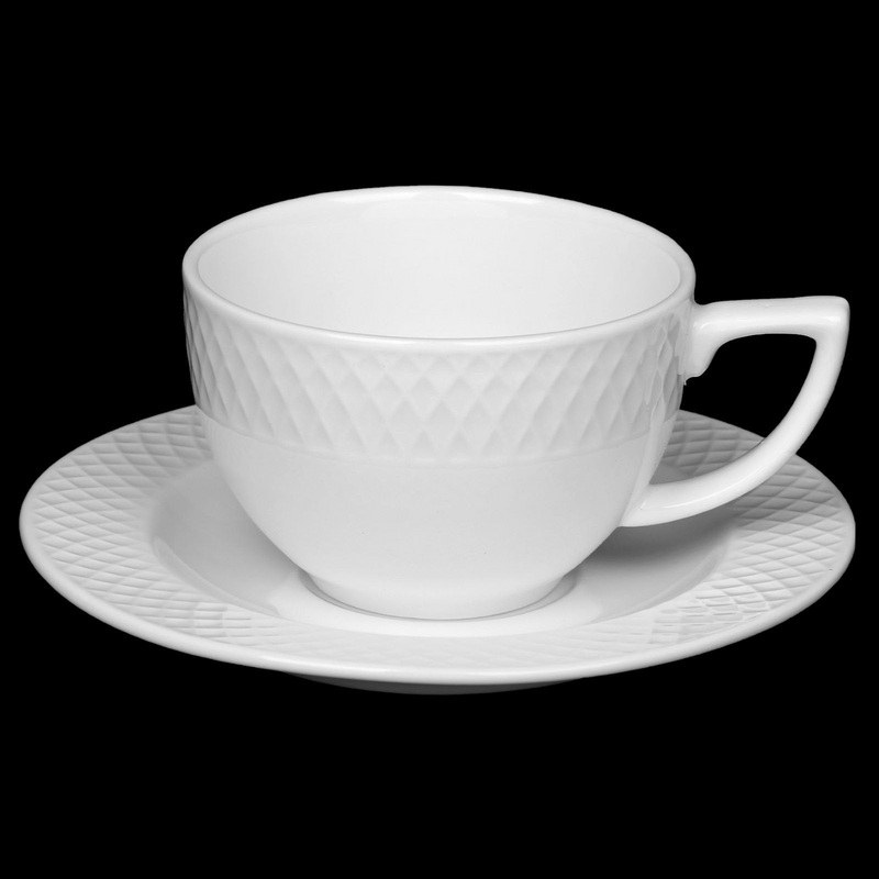 White 6 Oz Cappuccino Cup & 5.5" Saucer Set Of 6 In Gift Box