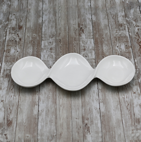 White Divided Sauce Dish 14.5" | 37 Cm