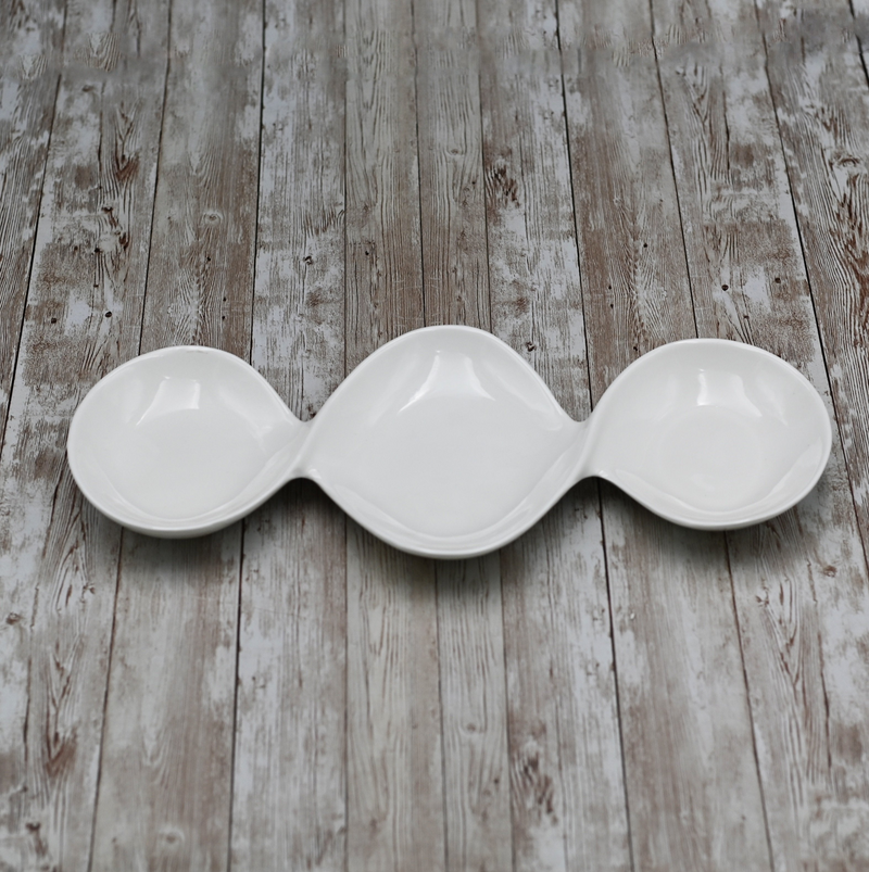 White Divided Sauce Dish 14.5" | 37 Cm