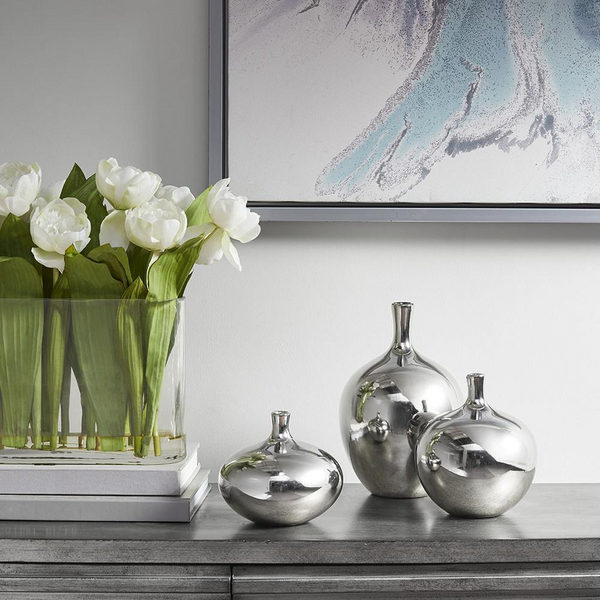 ANSEN TRIO BRONZE CERAMIC VASES