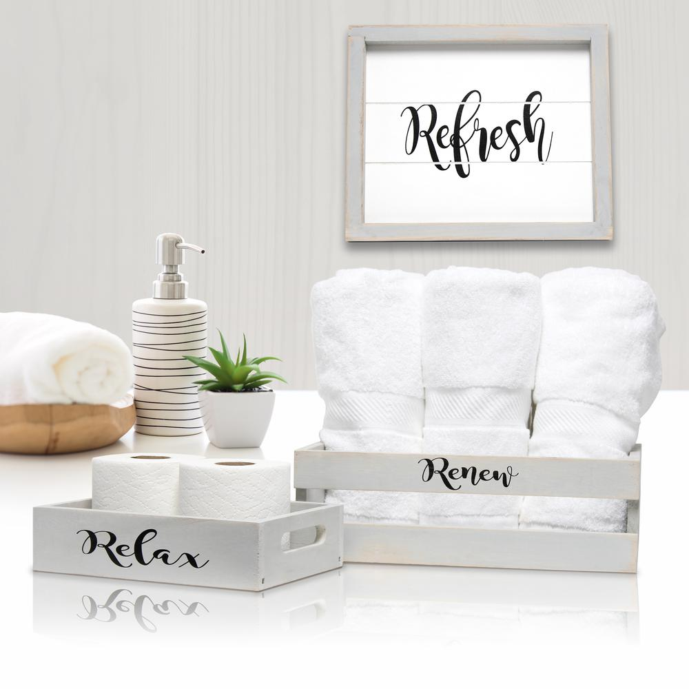 Elegant Designs Three Piece Decorative Wood Bathroom Set, Small, Inspirational  (1 Towel Holder, 1 Frame, 1 Toilet Paper Holder) Gray Wash