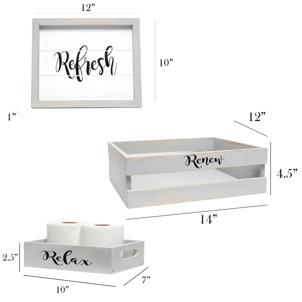 Elegant Designs Three Piece Decorative Wood Bathroom Set, Small, Inspirational  (1 Towel Holder, 1 Frame, 1 Toilet Paper Holder) Gray Wash