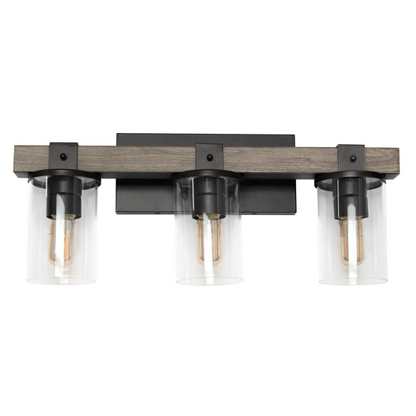 Lalia Home Farmhouse Rustic Wood Look 3 Light Bath Vanity Fixture- GR/GR