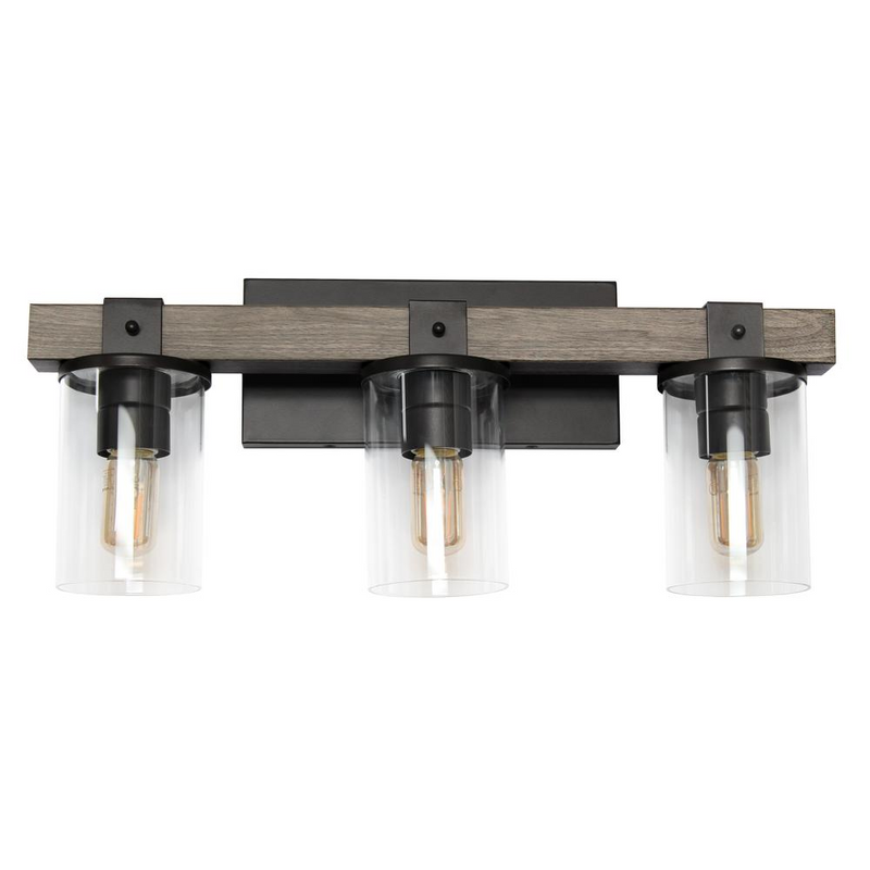 Lalia Home Farmhouse Rustic Wood Look 3 Light Bath Vanity Fixture- GR/GR