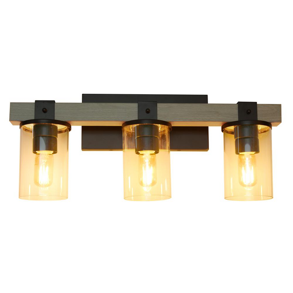 Lalia Home Farmhouse Rustic Wood Look 3 Light Bath Vanity Fixture- GR/GR