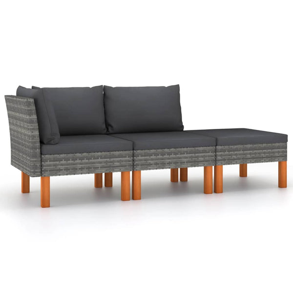 vidaXL 3 Piece Patio Lounge Set Poly Rattan and Solid Eucalyptus Wood-0