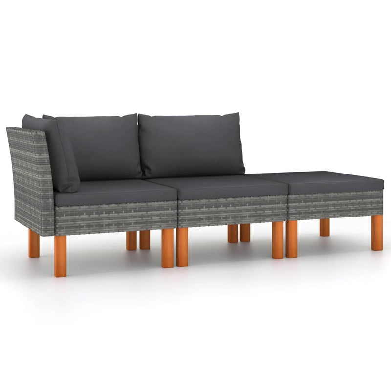 vidaXL 3 Piece Patio Lounge Set Poly Rattan and Solid Eucalyptus Wood-0