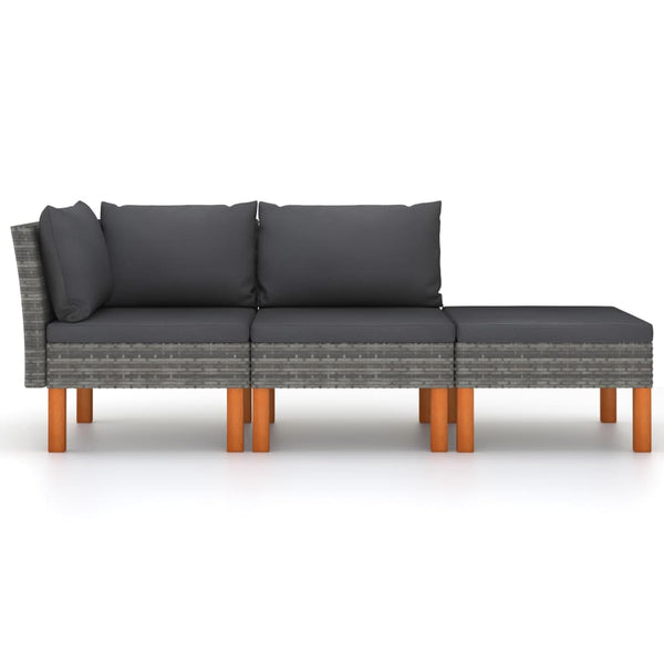 vidaXL 3 Piece Patio Lounge Set Poly Rattan and Solid Eucalyptus Wood-1