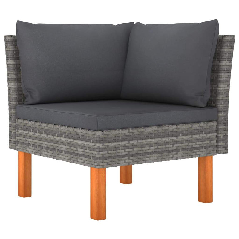 vidaXL 3 Piece Patio Lounge Set Poly Rattan and Solid Eucalyptus Wood-4