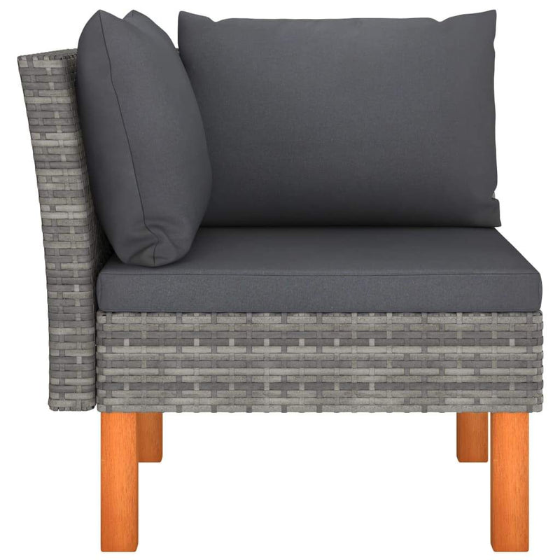 vidaXL 3 Piece Patio Lounge Set Poly Rattan and Solid Eucalyptus Wood-5
