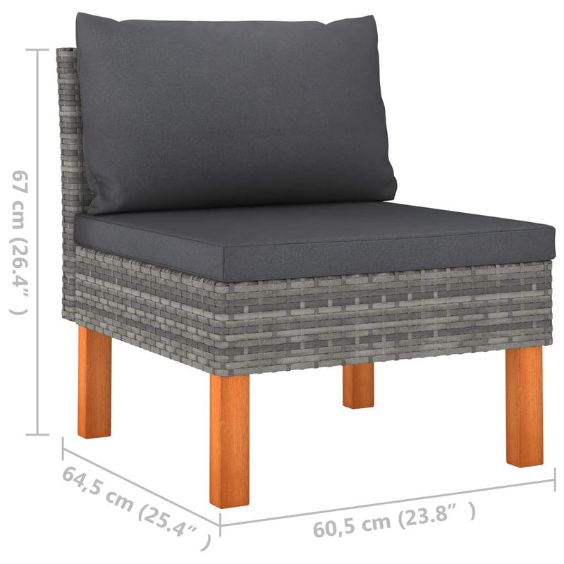 vidaXL 3 Piece Patio Lounge Set Poly Rattan and Solid Eucalyptus Wood-8