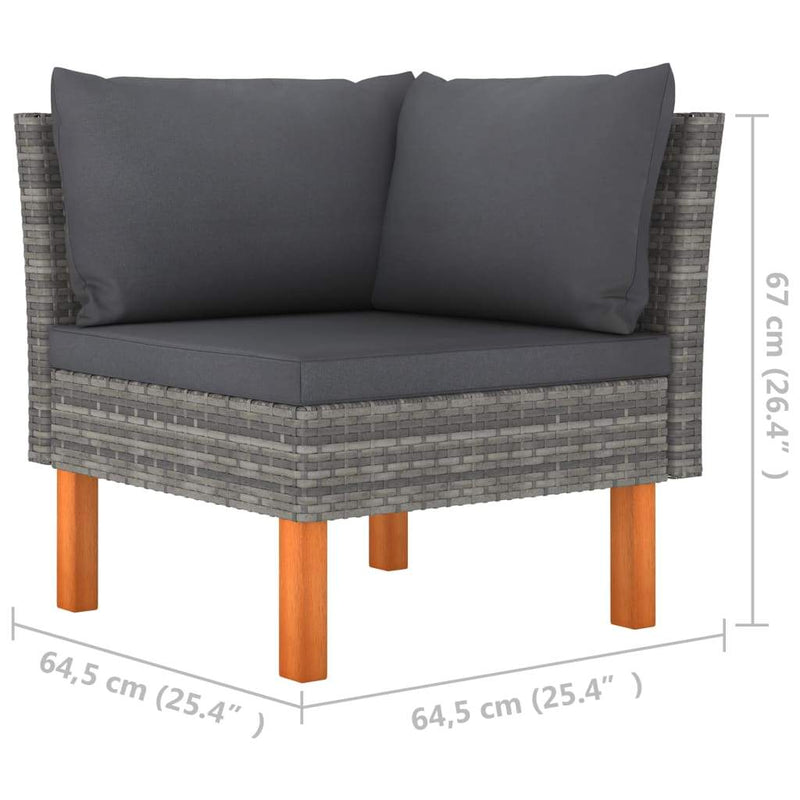 vidaXL 3 Piece Patio Lounge Set Poly Rattan and Solid Eucalyptus Wood-9