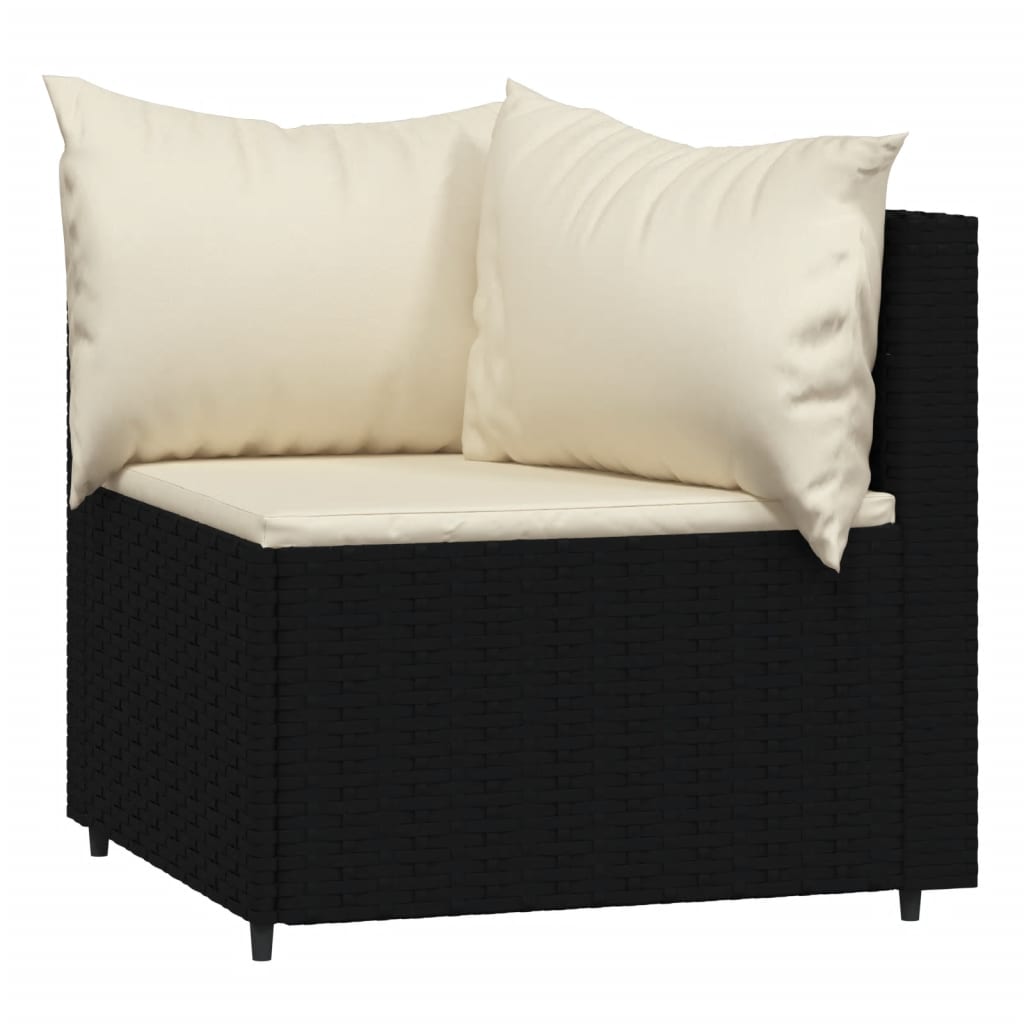 vidaXL 3 Piece Patio Lounge Set with Cushions Black Poly Rattan-2